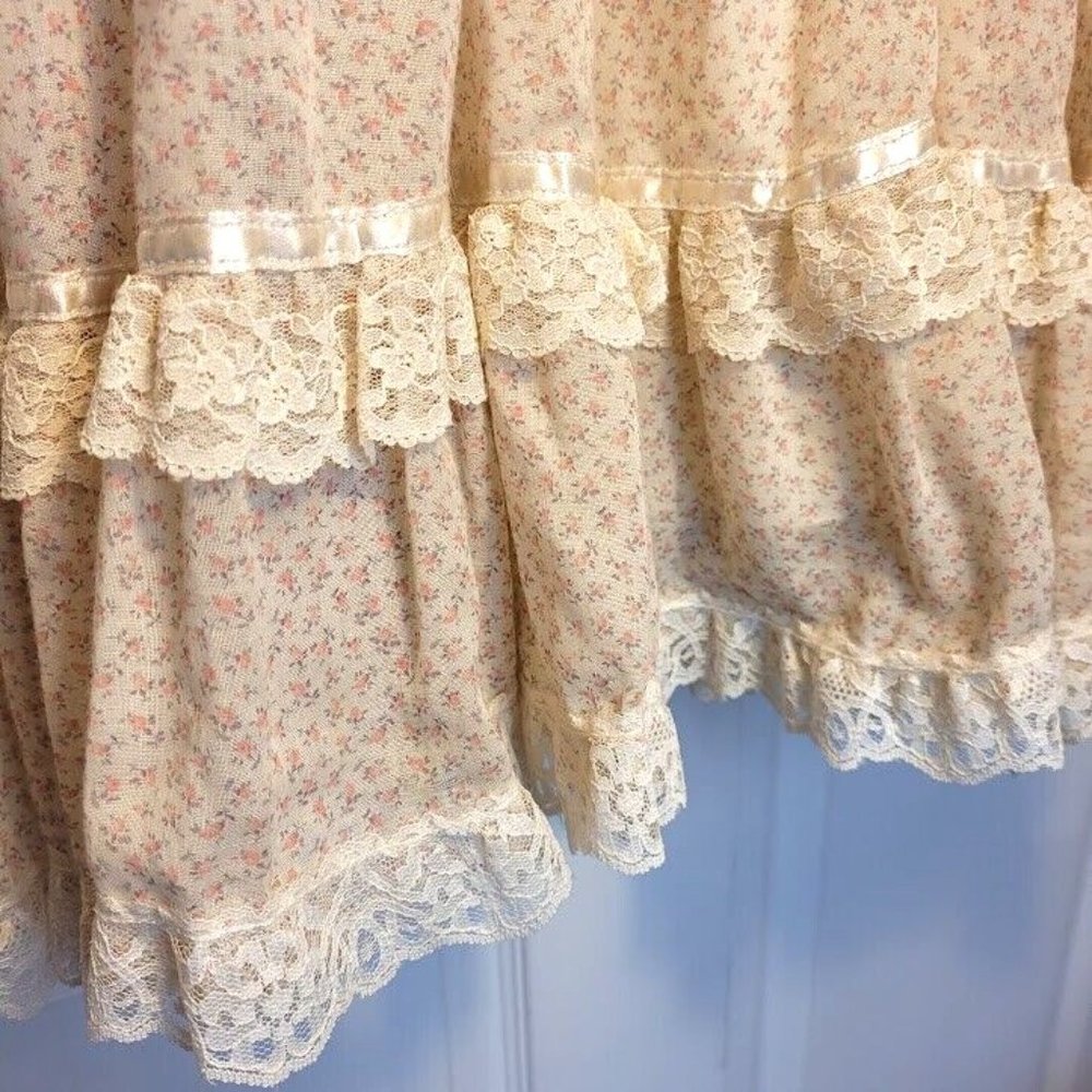 SOLD 1970s VTG GUNNE SAX Prairie Dress Floral Cottage Lace Home 7 French Country - Picture 4 of 16